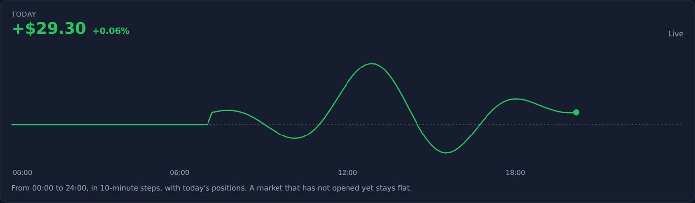 Today chart: profit and loss of the day in 10-minute steps, ending on the live value
