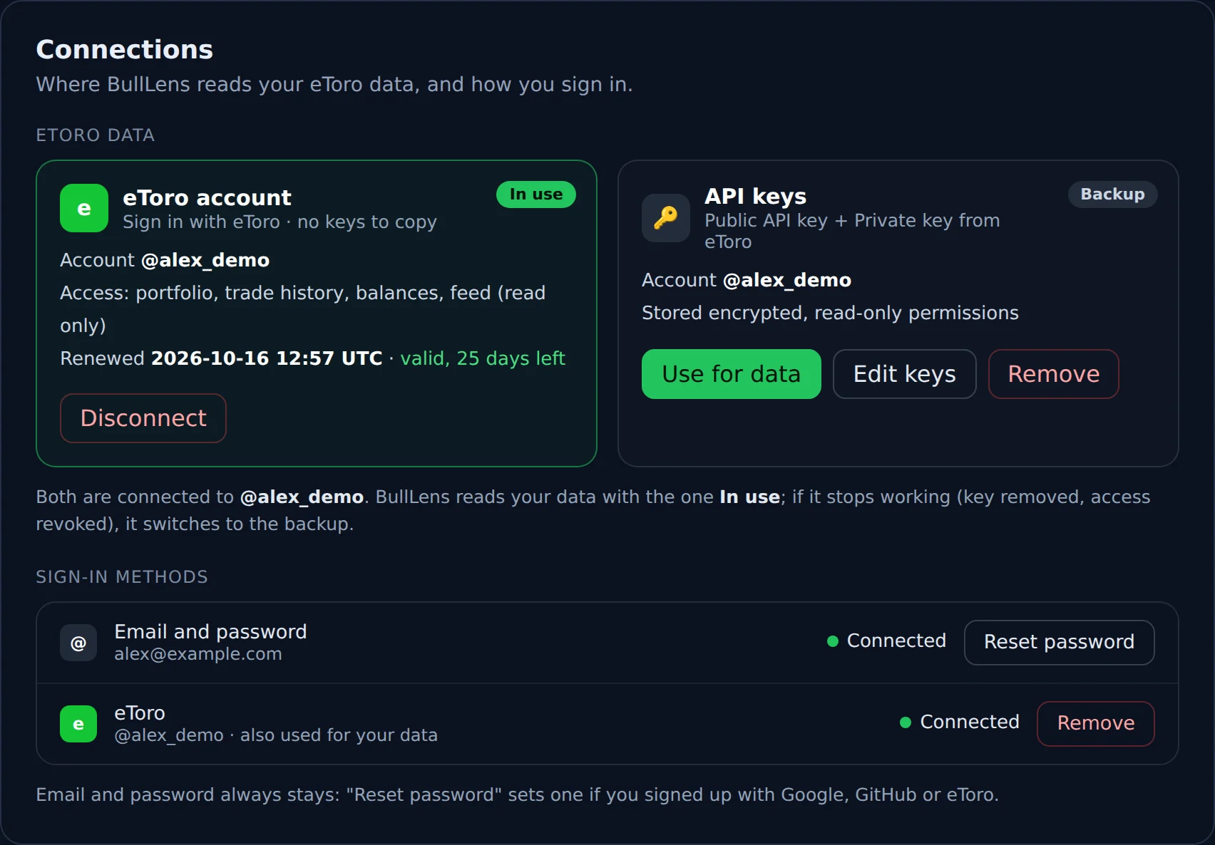 Connections in Account settings